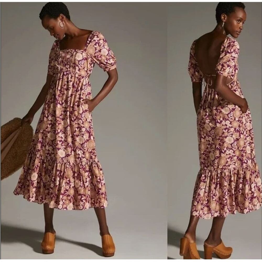 Anthropologie Favorite Daughter Mirka Floral Puff Sleeve Midi Dress Size 2